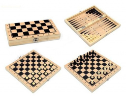 Фотография Шахматы, нарды, шашки деревянные 3 в 1 (поле 34 см) фигуры из пластика [=city]